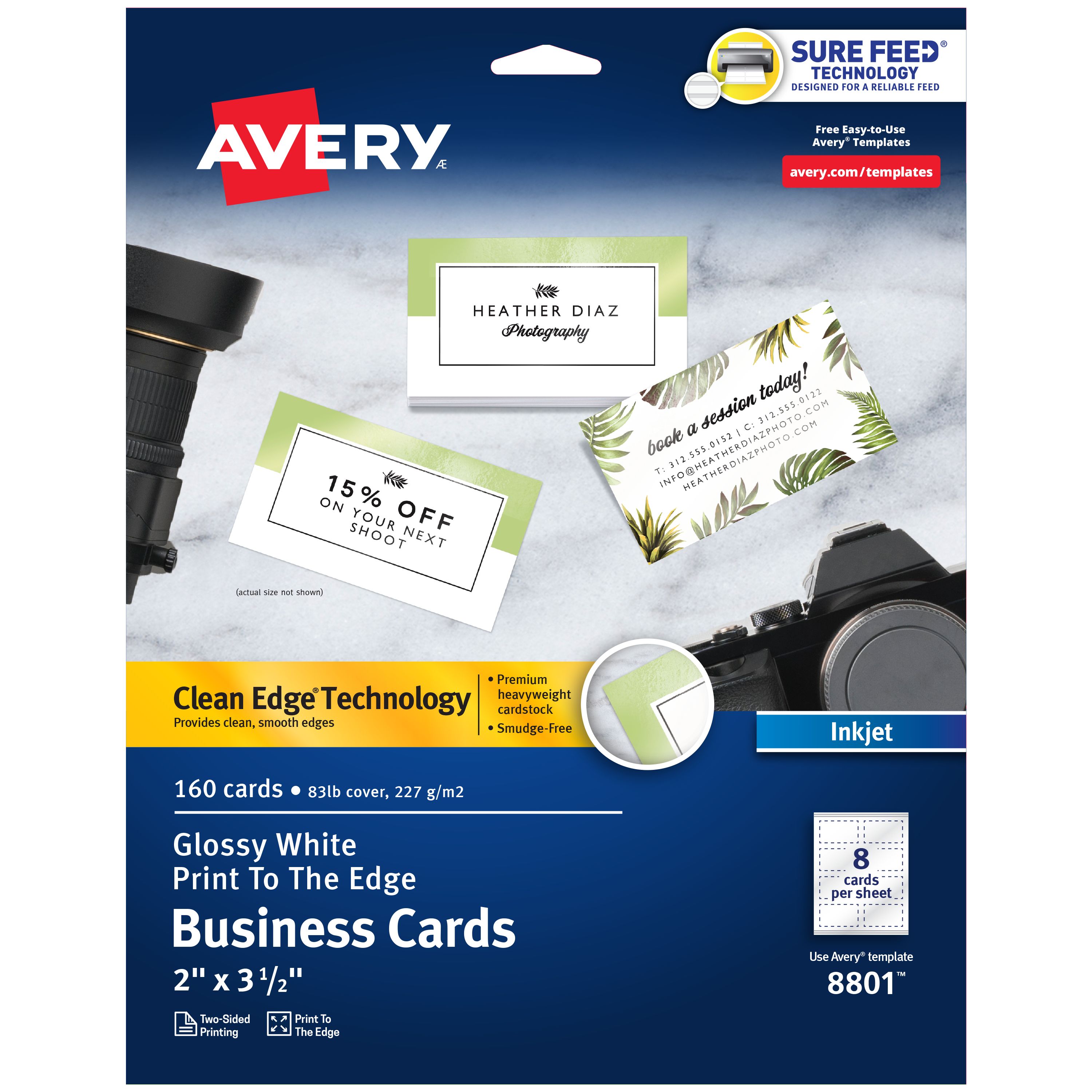 Business cards glossy white 2 x 3 1 2 8801 avery avery